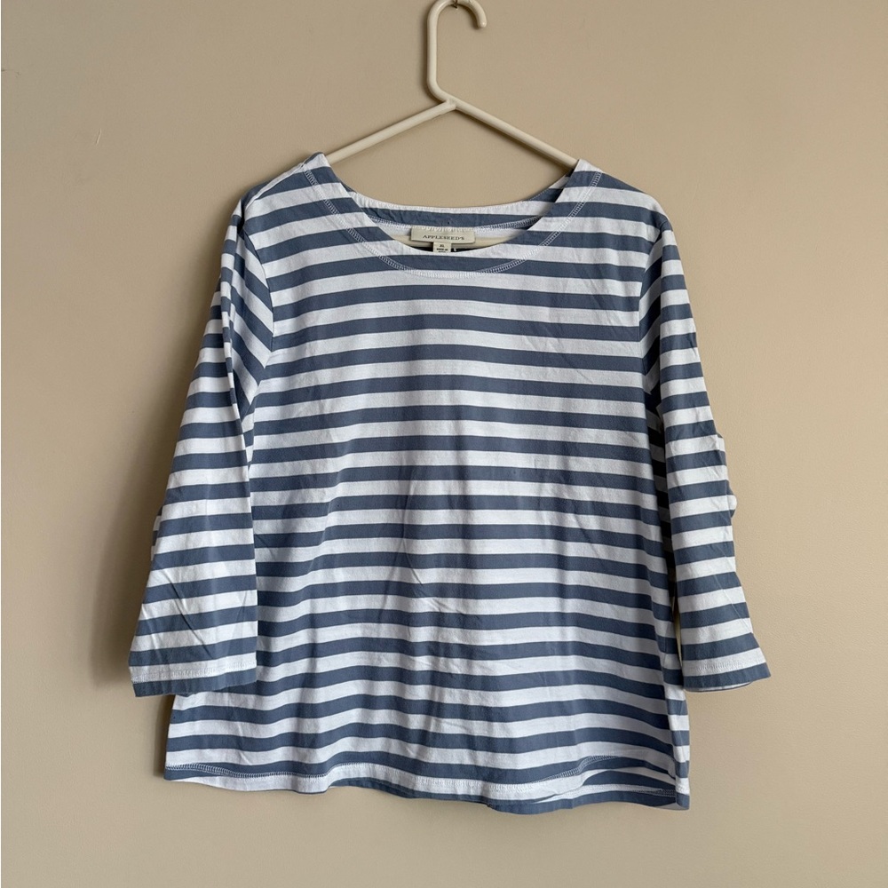 Appleseed’s Striped Blue and White Women's Top XL 100% Cotton nautical beach